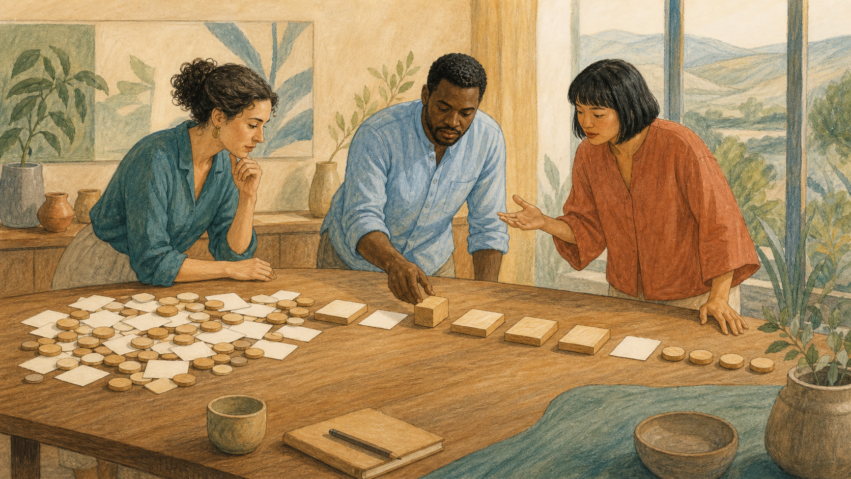Editorial illustration of a fictional spa team separating broad interest tokens from confirmed service capacity