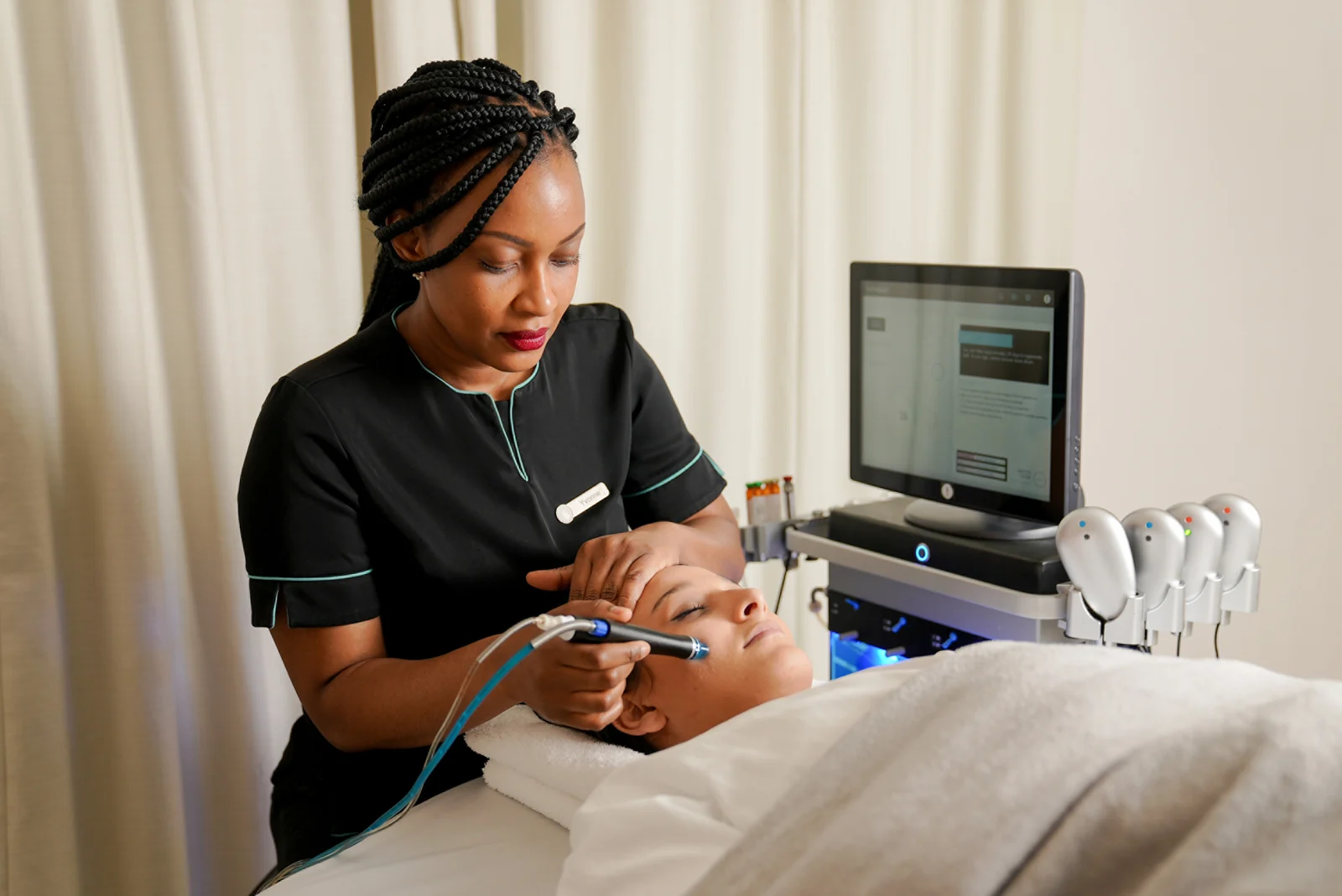 Facial-treatment equipment in use at The Spa.