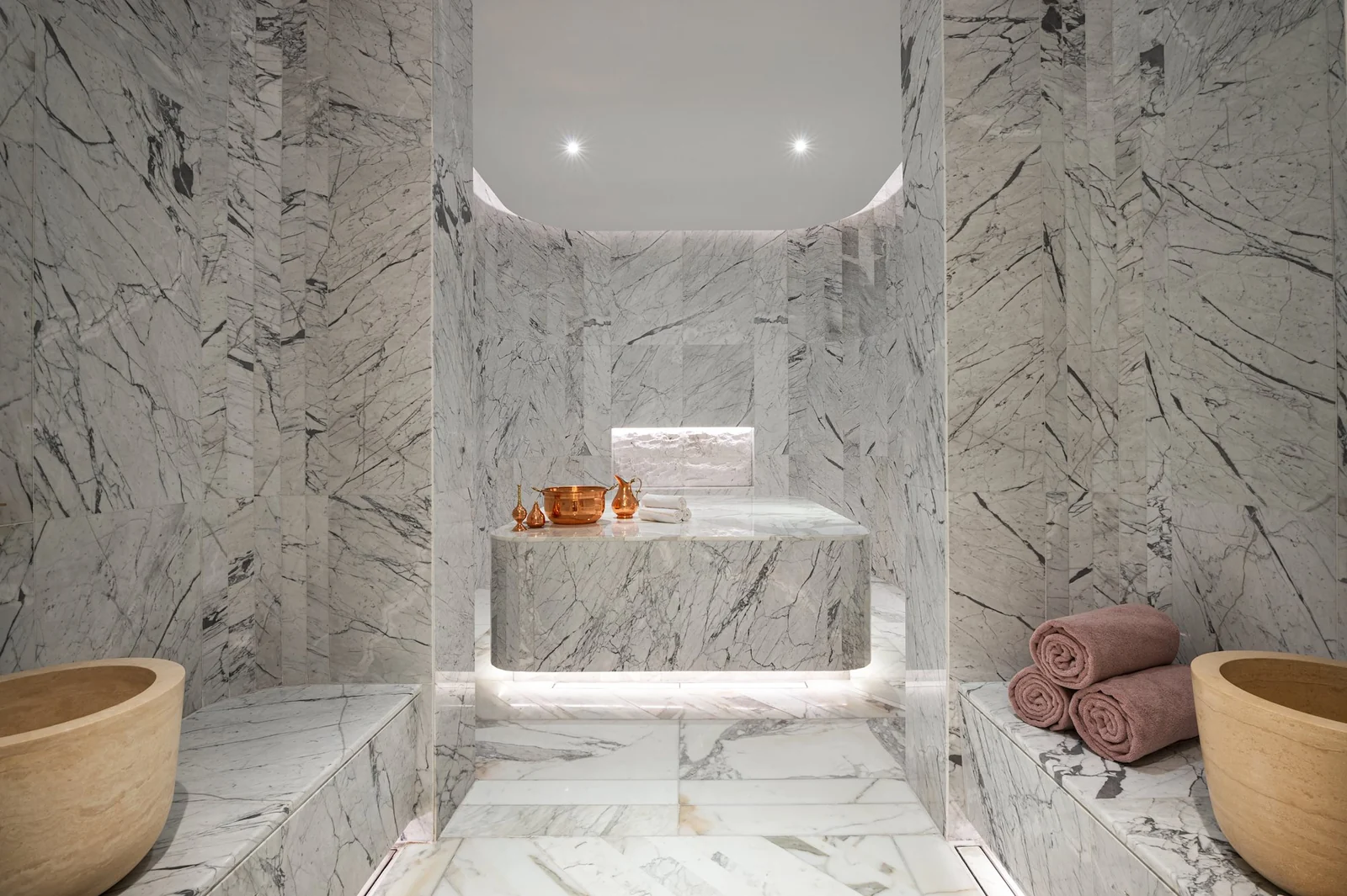 Marble hammam inside the spa’s VIP suite.
